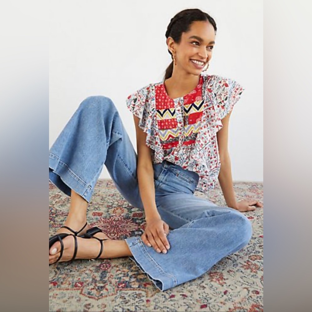 Anthropologie Let Me Be Bandana Buttondown Top Blouse Size 6